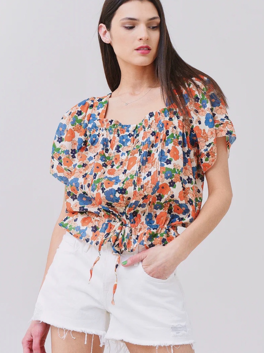 BNWT Trovata Birds of Paradis Lorita Blouse Marina Floral Print $268 XS